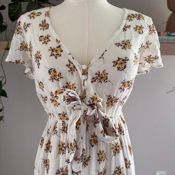 Abercrombie & Fitch XS White Floral Tie Front Midi Dress Boho Cottagecore - Picture 4 of 10